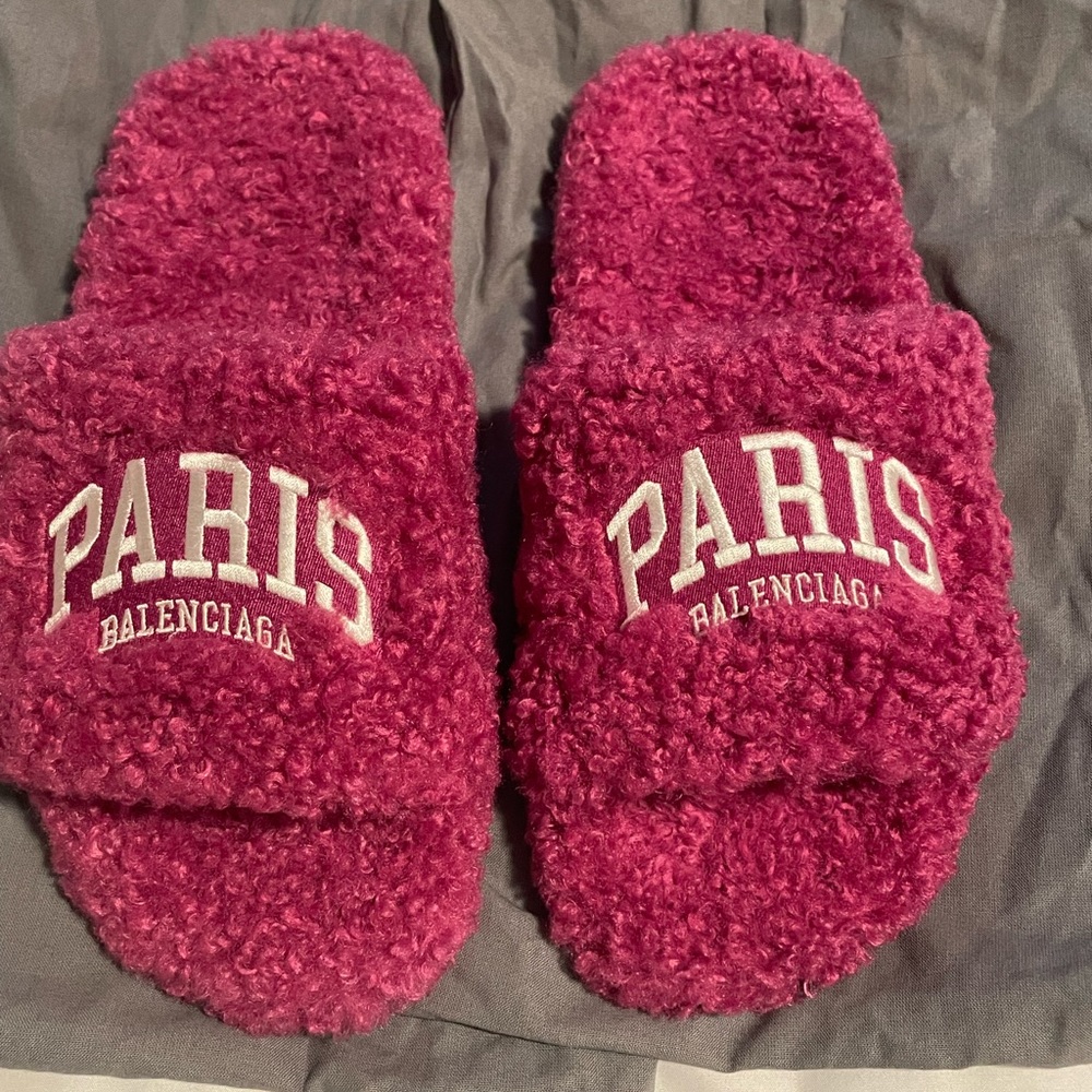 Balenciaga Pink Fuzzy Slippers